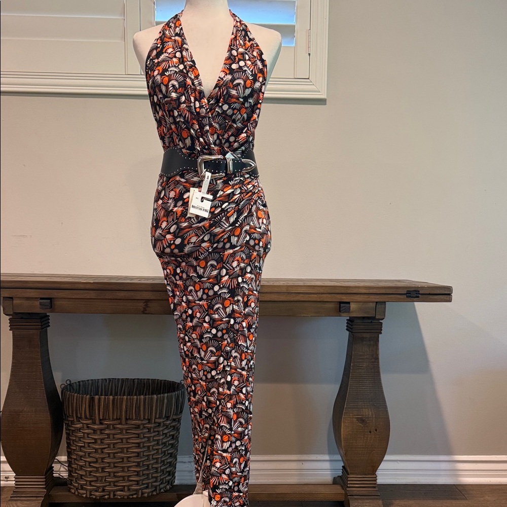 Free People Halter Dress - Black and Orange Pattern. Belt not included.